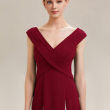 ever ONYX|Robe longue à encolure en V à manches courtes avec détails froncés en patchwork