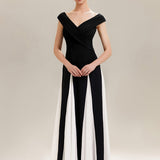 ever ONYX|Robe longue à encolure en V à manches courtes avec détails froncés en patchwork