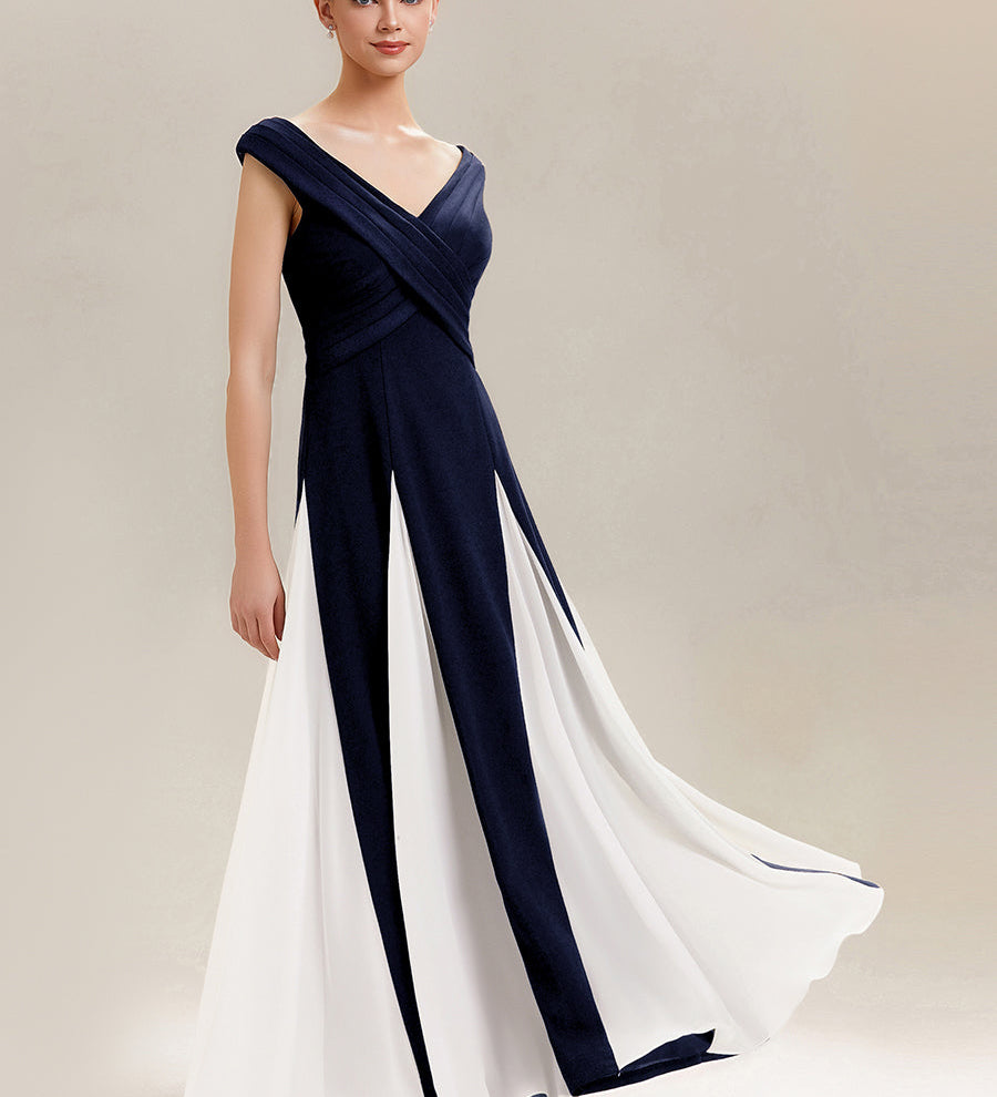 ever ONYX|Robe longue à encolure en V à manches courtes avec détails froncés en patchwork