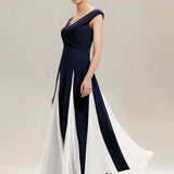 ever ONYX|Robe longue à encolure en V à manches courtes avec détails froncés en patchwork