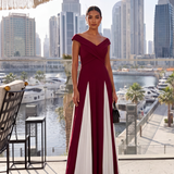 ever ONYX|Robe longue à encolure en V à manches courtes avec détails froncés en patchwork