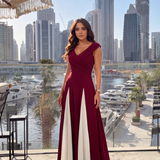 ever ONYX|Robe longue à encolure en V à manches courtes avec détails froncés en patchwork