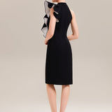 ever OBSIDIAN|Robe moulante à encolure col haut asymétrique à volants contrastés longueur genou en tissu extensible