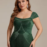 ever LUMINE|Robe midi à bretelles en forme de fourreau ornée de perles et de sequins avec décolleté carré