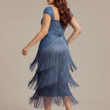 ever LUMINE|Robe midi à bretelles en forme de fourreau ornée de perles et de sequins avec décolleté carré