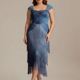 ever LUMINE|Robe midi à bretelles en forme de fourreau ornée de perles et de sequins avec décolleté carré