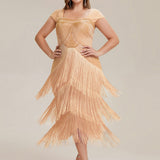 ever LUMINE|Robe midi à bretelles en forme de fourreau ornée de perles et de sequins avec décolleté carré