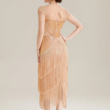 ever LUMINE|Robe midi à bretelles en forme de fourreau ornée de perles et de sequins avec décolleté carré