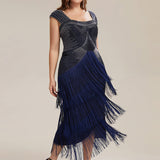 ever LUMINE|Robe midi à bretelles en forme de fourreau ornée de perles et de sequins avec décolleté carré
