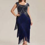 ever LUMINE|Robe midi à bretelles en forme de fourreau ornée de perles et de sequins avec décolleté carré