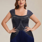 ever LUMINE|Robe midi à bretelles en forme de fourreau ornée de perles et de sequins avec décolleté carré