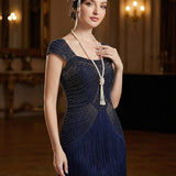 ever LUMINE|Robe midi à bretelles en forme de fourreau ornée de perles et de sequins avec décolleté carré