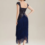 ever LUMINE|Robe midi à bretelles en forme de fourreau ornée de perles et de sequins avec décolleté carré