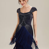 ever LUMINE|Robe midi à bretelles en forme de fourreau ornée de perles et de sequins avec décolleté carré