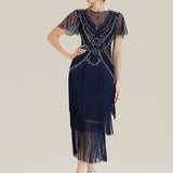 ever SOIREE|Robe midi à manches courtes avec volants et col rond ornée de patchwork en perles