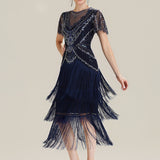 ever SOIREE|Robe midi à manches courtes avec volants et col rond ornée de patchwork en perles