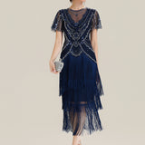 ever SOIREE|Robe midi à manches courtes avec volants et col rond ornée de patchwork en perles