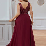 Robes de soirée sexy en mousseline de soie maxi haut-bas avec paillettes