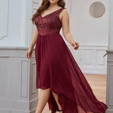 Robes de soirée sexy en mousseline de soie maxi haut-bas avec paillettes