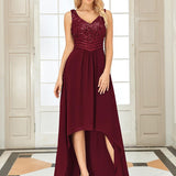 Robes de soirée sexy en mousseline de soie maxi haut-bas avec paillettes