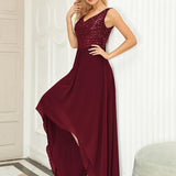 Robes de soirée sexy en mousseline de soie maxi haut-bas avec paillettes