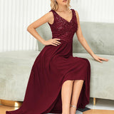 Robes de soirée sexy en mousseline de soie maxi haut-bas avec paillettes