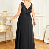 Robes de soirée sexy en mousseline de soie maxi haut-bas avec paillettes