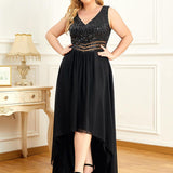 Robes de soirée sexy en mousseline de soie maxi haut-bas avec paillettes