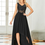 Robes de soirée sexy en mousseline de soie maxi haut-bas avec paillettes