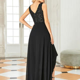 Robes de soirée sexy en mousseline de soie maxi haut-bas avec paillettes