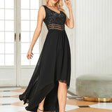 Robes de soirée sexy en mousseline de soie maxi haut-bas avec paillettes