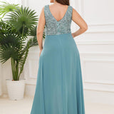 Robes de soirée sexy en mousseline de soie maxi haut-bas avec paillettes