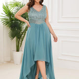 Robes de soirée sexy en mousseline de soie maxi haut-bas avec paillettes