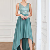 Robes de soirée sexy en mousseline de soie maxi haut-bas avec paillettes