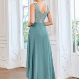 Robes de soirée sexy en mousseline de soie maxi haut-bas avec paillettes