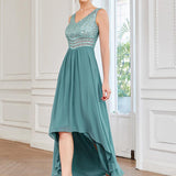 Robes de soirée sexy en mousseline de soie maxi haut-bas avec paillettes