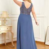 Robes de soirée sexy en mousseline de soie maxi haut-bas avec paillettes