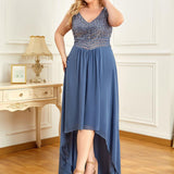 Robes de soirée sexy en mousseline de soie maxi haut-bas avec paillettes