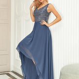 Robes de soirée sexy en mousseline de soie maxi haut-bas avec paillettes