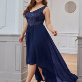 Robes de soirée sexy en mousseline de soie maxi haut-bas avec paillettes