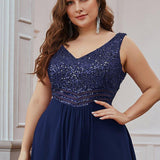 Robes de soirée sexy en mousseline de soie maxi haut-bas avec paillettes