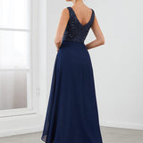 Robes de soirée sexy en mousseline de soie maxi haut-bas avec paillettes