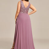 Robes de soirée sexy en mousseline de soie maxi haut-bas avec paillettes