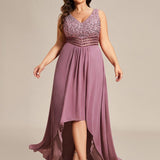 Robes de soirée sexy en mousseline de soie maxi haut-bas avec paillettes