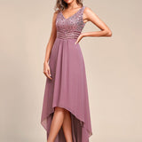 Robes de soirée sexy en mousseline de soie maxi haut-bas avec paillettes