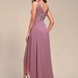 Robes de soirée sexy en mousseline de soie maxi haut-bas avec paillettes