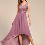 Robes de soirée sexy en mousseline de soie maxi haut-bas avec paillettes