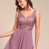 Robes de soirée sexy en mousseline de soie maxi haut-bas avec paillettes