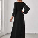 ever AMOUR|Robe de Soiree Longue Elegante Avec Lanterne en V Profond a Manches Fendues et Appliques