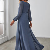 ever AMOUR|Robe de Soiree Longue Elegante Avec Lanterne en V Profond a Manches Fendues et Appliques
